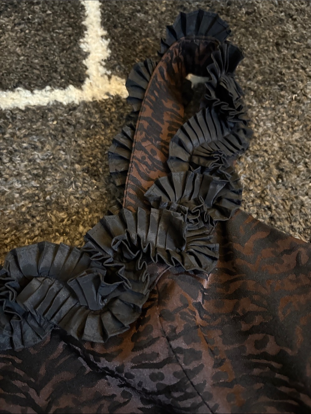 Maggy London Brown Textured Mini Dress with Ruffled Straps - Picture 3 of 6